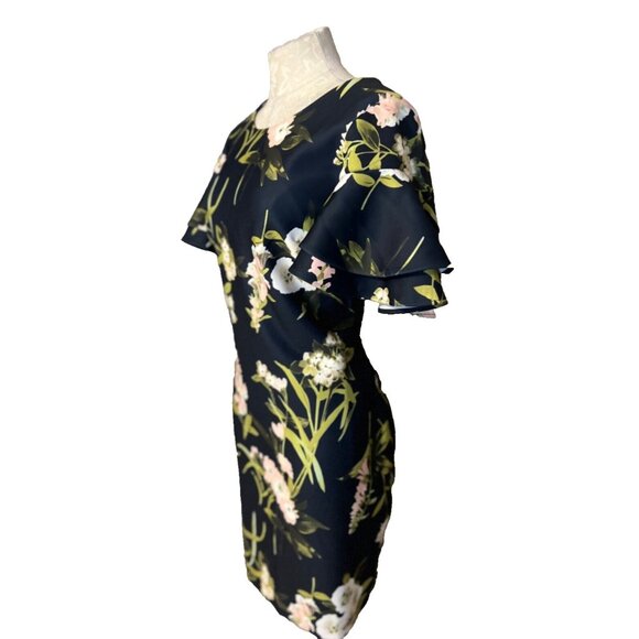 Tommy Hilfiger Dress 14 Black Pink Floral Short Sleeve Stretch Career Church - Picture 4 of 9